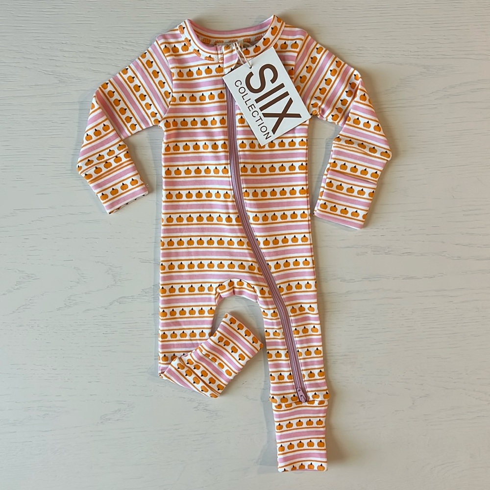 🎃 SIIX Organic Cotton Pumpkin Pink Convertible Romper 3-6 6-12 12-18 18-24 month